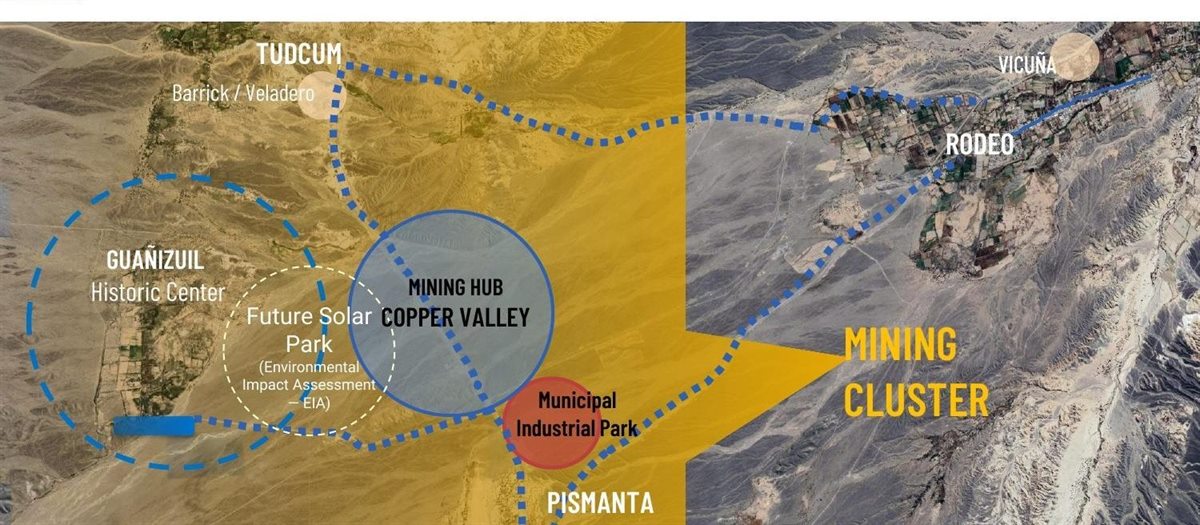 Mapa del clúster minero de Iglesia con la ubicación de Guañizuil